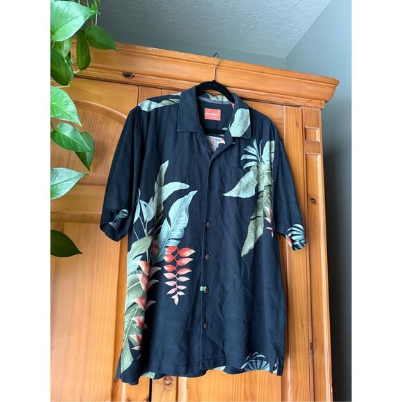 Tommy Bahama Shirt Mens L Blue 100% Silk Hawaiian Button Up Short Sleeve Floral - Picture 1 of 9
